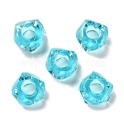 Transparent Resin European Beads, Large Hole Beads, Faceted, Polygon, Cyan, 13~13.5x8mm, Hole: 5.7mm(RESI-B020-01E)