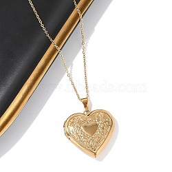 304 Stainless Steel Heart Locket Pendant Cable Chain Necklaces for Women, Golden, 18.31 inch(46.5cm), pendants: 29x29x7mm, inner diameter: 20x21mm(NJEW-M050-04F-G)