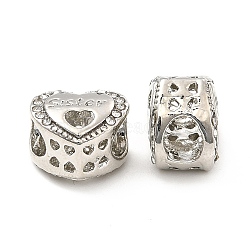 Rack Plating Alloy Rhinestone European Beads, Large Hole Beads, Heart with Word Sister, Platinum, 10.5x12x8.5mm, Hole: 4.5x5mm(PALLOY-P289-30P)