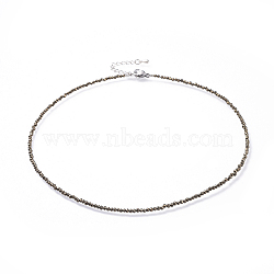 Natural Pyrite Beaded Necklaces, with 304 Stainless Steel Lobster Claw Clasps and Brass Extender Chains, Faceted, 15.8 inch(40.2cm)(NJEW-JN02492-03)