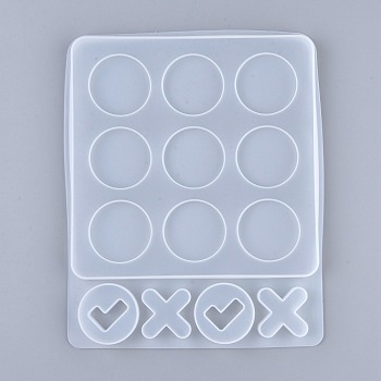 Tic Tac Toe Board Game Silicone Molds, XO Fun Family Games Silicone Epoxy Resin Casting, for DIY Kids Adult Table Game, White, 237x190x12.5mm,  Flat Round: 42mm, Cross: 35x35mm