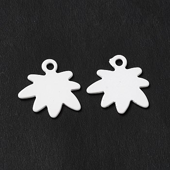 Spray Painted 201 Stainless Steel Charms, Leaf Charm, White, 14x14x0.5mm, Hole: 1.4mm