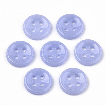 4-Hole Handmade Lampwork Sewing Buttons, Flat Round, Medium Slate Blue, 11.5x2.5mm, Hole: 1.2mm