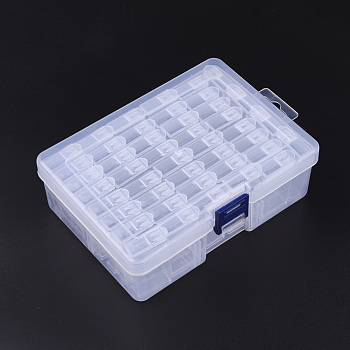 Plastic Bead Containers, Flip Top Bead Storage, For Seed Beads Storage Box, with PP Plastic Packing Box, Rectangle, Clear, 44pcs containers/box, 50x27x12mm, Hole: 9x10mm