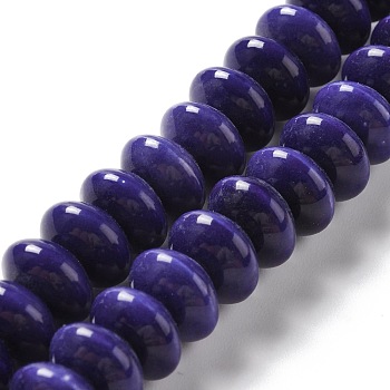 Handmade Pearlized Porcelain Beads, Flat Round, Midnight Blue, 12x7mm, Hole: 1.6mm, about 45pcs/strand, 12.40''(31.5cm)