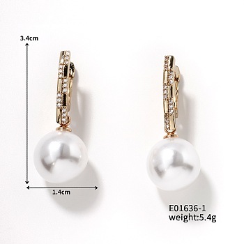 Chic Imitation Pearl Hoop Earrings for Women, Elegant and Delicate European Style, Round, Golden, 34x14mm