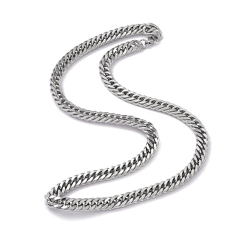 201 Stainless Steel Cuban Link Chain Necklace with 304 Stainless Steel Clasps for Men Women, Stainless Steel Color, 23.86 inch(60.6cm), Link: 13x9x2mm