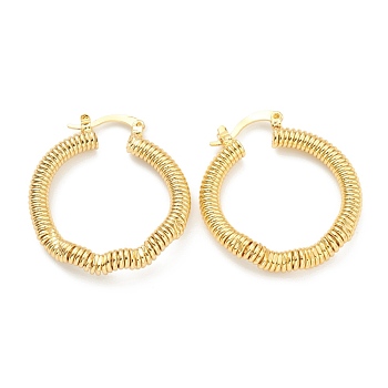 Brass Stud Earring Findings, Half Hoop Earrings, Flat Round, Real 18K Gold Plated, 33x30x4mm, Pin: 0.5mm