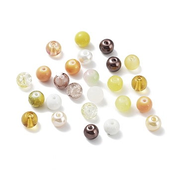Glass Beads, Round, Mixed Style, Yellow, 8~8.5x7.5mm, Hole: 0.8mm, 300pcs/bag