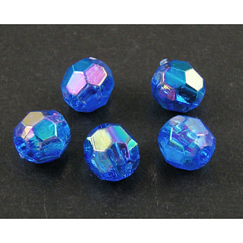 Eco-Friendly Transparent Acrylic Beads, Faceted, Round, AB Color, Blue, 8mm, Hole: 1.5mm, about 2000pcs/500g