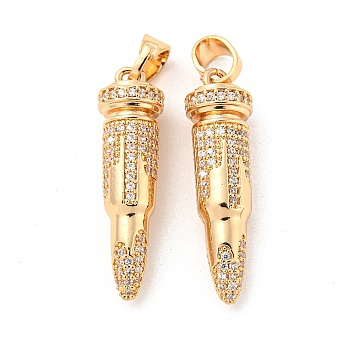 Brass Micro Pave Cubic Zirconia Pendants, Long-Lasting Plated, Bullet, Golden, 31x8.5mm, Hole: 6.5x4mm