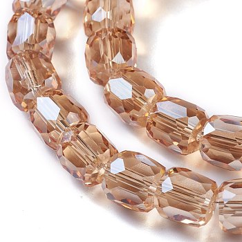 Electroplate Glass Beads, Pearl Luster Plated, Faceted Barrel, Sandy Brown, 8x8mm, Hole: 1mm