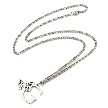 201 Stainless Steel Necklace, Letter G, 23.74 inch(60.3cm) p: 25x35x1.3mm