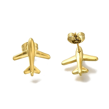 Ion Plating(IP) 304 Stainless Steel Airplane Stud Earrings for Women, Real 18K Gold Plated, 15x14.5mm