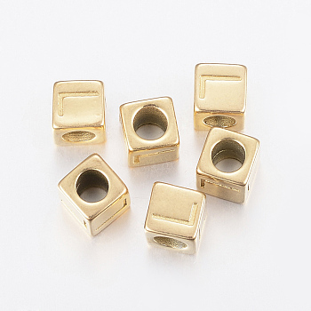 304 Stainless Steel Large Hole Letter European Beads, Horizontal Hole, Cube with Letter.L, Golden, 8x8x8mm, Hole: 5mm