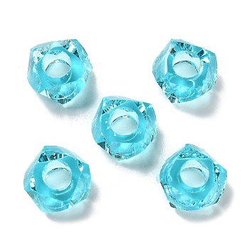 Transparent Resin European Beads, Large Hole Beads, Faceted, Polygon, Cyan, 13~13.5x8mm, Hole: 5.7mm
