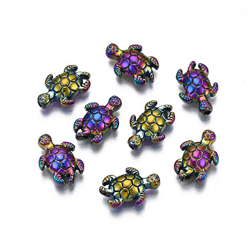 Rack Plating Rainbow Color Alloy Beads, Cadmium Free & Nickel Free & Lead Free, Tortoise, 13x9x3.5mm, Hole: 1.2mm