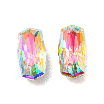 Glass Rhinestone Cabochons, Point Back & Back Plated, Faceted, Rectangle, Crystal AB, 12x6.4x4.5mm