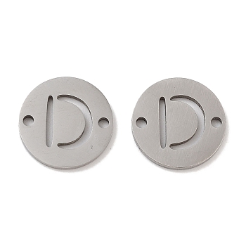 201 Stainless Steel Hollow Flat Round Links, Letter Connector Charms, Stainless Steel Color, Letter D, 12x1mm, Hole: 1.2mm