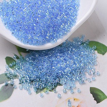 MIYUKI Delica Beads Small, Cylinder, Japanese Seed Beads, 15/0, (DBS0176) Transparent Aqua AB, 1.1x1.3mm, Hole: 0.7mm, about 3500pcs/10g