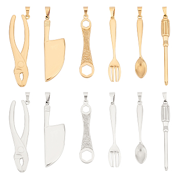 Unicraftale 304 Stainless Steel Big Pendants, Mixed Shapes, Golden & Stainless Steel Color, 12pcs/box