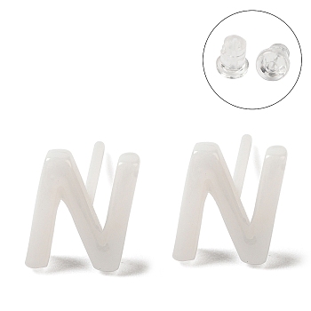 Hypoallergenic Bioceramics Zirconia Ceramic Stud Earrings, No Fading and Nickel Free, Alphabet, Letter N, 7x5.5mm