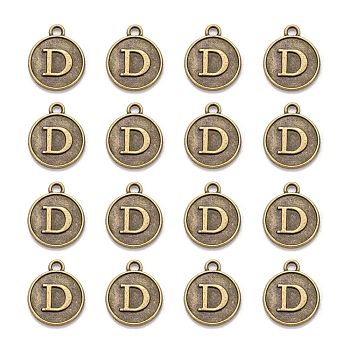 Alloy Pendant Cabochon Settings, For Enamel, Cadmium Free & Lead Free, Flat Round with Letter, Antique Bronze, Letter.D, 14x12x2mm, Hole: 1.5mm