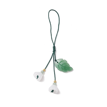 Imitation Jade Glass & Natural Green Aventurine  Pendant Mobile Straps, Nylon Cord Mobile Accessories Decor, 11cm