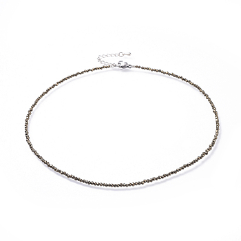 Natural Pyrite Beaded Necklaces, with 304 Stainless Steel Lobster Claw Clasps and Brass Extender Chains, Faceted, 15.8 inch(40.2cm)