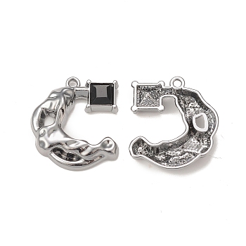 Alloy Glass Pendants, Gunmetal, Crescent Moon with Square Charms, Black, 22.5x20x4mm, Hole: 1.5mm