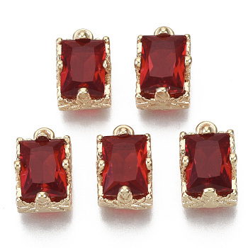 Glass Rhinestone Pendants, with Light Gold Plated Brass Claw Open Back Settings, Rectangle, Faceted, Siam, 10x6x5mm, Hole: 1mm