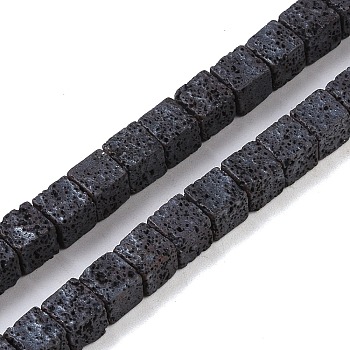 Frosted Natural Lava Rock Beads Strands, Cube, Cube, 6x6x6mm, Hole: 1mm, about 67pcs/strand, 15.63''(39.7cm)