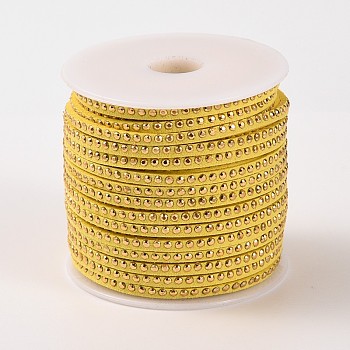 Rivet Faux Suede Cord, Faux Suede Lace, with Aluminum, Yellow, 3x2mm, about 20yards/roll