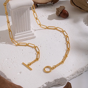 Minimalist 5mm 304 Stainless Steel Paperclip Chain OT Necklaces for Women, Real 18K Gold Plated, 16.34 inch(41.5cm)