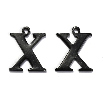 304 Stainless Steel Alphabet Charms, Electrophoresis Black, Letter.X, 12x10x1mm, Hole: 1mm