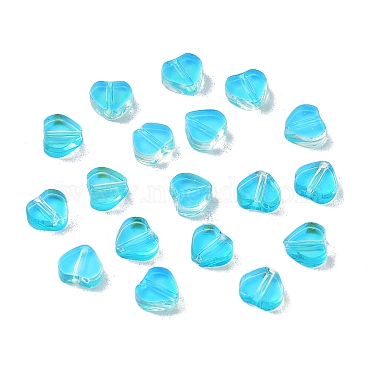 Deep Sky Blue Heart Glass Beads
