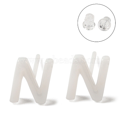 White Letter N Zirconia Ceramic Stud Earrings