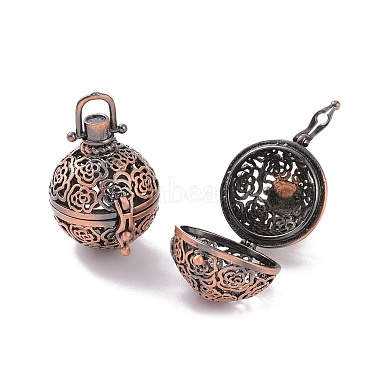 Rond en laiton creux avec pendentifs cage rose(KK-F0305-R-NR)-3