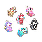 Alloy Enamel Pandants, Lead Free & Cadmium Free,  Platinum, Dog Charm, Mixed Color, 21.5x16x2mm, Hole: 1.8mm(ENAM-K067-49P)