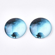 Starry Sky Pattern Printed Glass Cabochons, Half Round/Dome, Colorful, 25x6~6.5mm(X-GGLA-N004-25mm-D56)