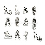 Tibetan Style Alloy Pendants, Shoes, Mixed Style, Antique Silver, 15~30x5~13x2~5.5mm, Hole: 1~2mm(TIBEP-MSMC021-11AS)