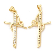 Rack Plating Brass Pendants, with Cubic Zirconia, Sword, Real 16K Gold Plated, 36x20.5x3mm, Hole: 4.5x3mm(KK-R146-09G)