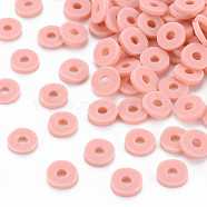 Eco-Friendly Handmade Polymer Clay Beads, Disc/Flat Round, Heishi Beads, Pink, 6x1mm, Hole: 2mm, about 23500pcs/1000g(CLAY-R067-6.0mm-B18)