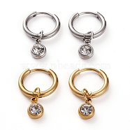 304 Stainless Steel Huggie Hoop Earrings, with Rhinestone Birthstone Charms, Flat Round, Crystal, Golden & Stainless Steel Color, 22mm, Pin: 1mm, 2 pairs/set(EJEW-JE04449)