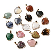 Natural & Synthetic Mixed Stone Pendants, Heart Charms, with Golden Tone Iron and Brass Findings, 29x24~24.5x6~6.5mm, Hole: 7~7.3x3.8~4.3mm(G-K335-04G)