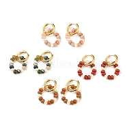 304 Stainless Steel Huggie Hoop Earring, with Rondelle Natural Gemstone Beads and Natural Pearl Beads, Ring, Golden, 45~47mm, Pin: 0.9mm(EJEW-JE04310)