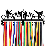 Iron Medal Hanger Holder Display Wall Rack, 2-Line, with Screws, Black, Karate, Human, 400x150mm(ODIS-WH0021-841)
