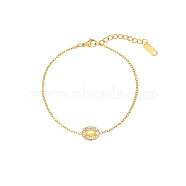 Oval Cubic Zirconia Link Bracelets, with Golden Stainless Steel Cable Chains, Yellow, 6-1/4 inch(16cm)(TI7609-4)