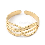 304 Stainless Steel Criss Cross Open Cuff Rings, Real 14K Gold Plated, US Size 7 1/4(17.5mm)(RJEW-D002-03G)