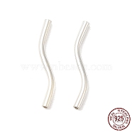 925 Sterling Silver Beads, Wavy Tube Beads, Silver, 19x1.5mm, Hole: 0.8mm, about 58pcs/10g(STER-NH0001-35A-S)